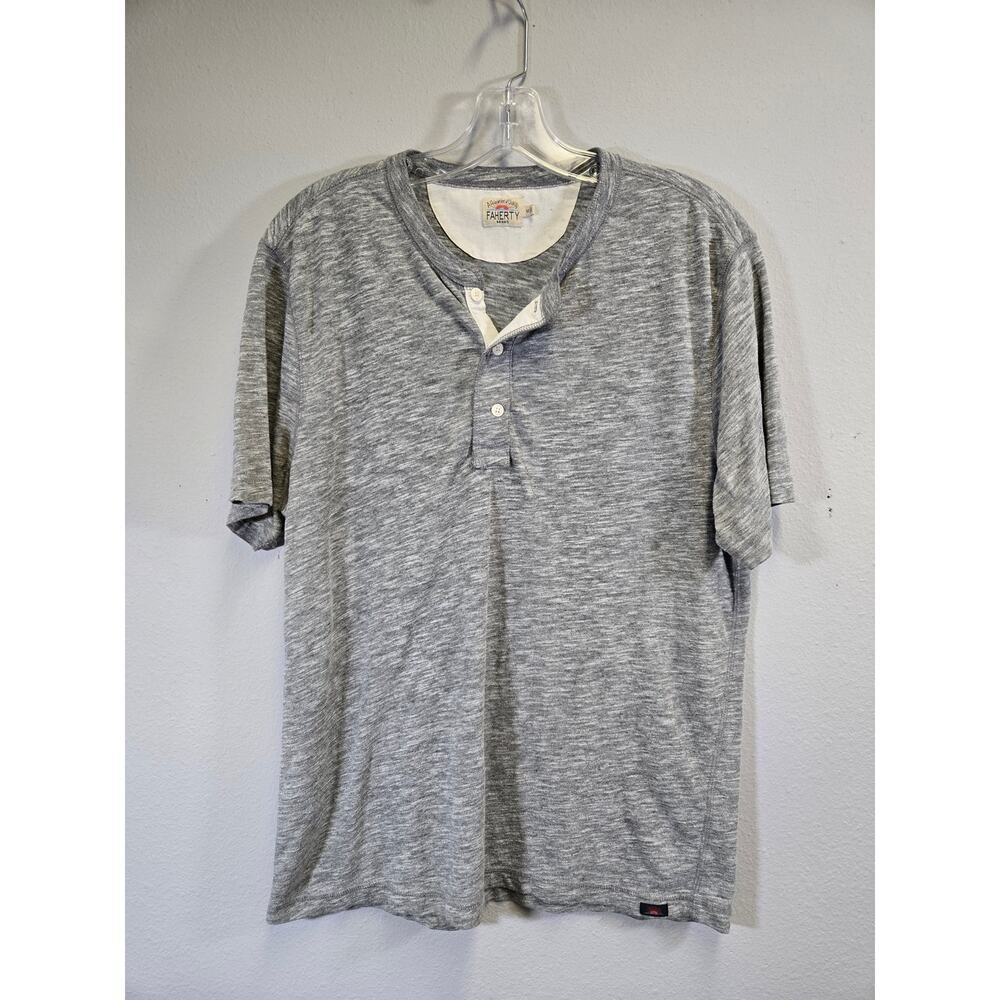 Faherty Grey Heathered Henley Shirt Short Sleeve Casual Lightweight Mens Size M